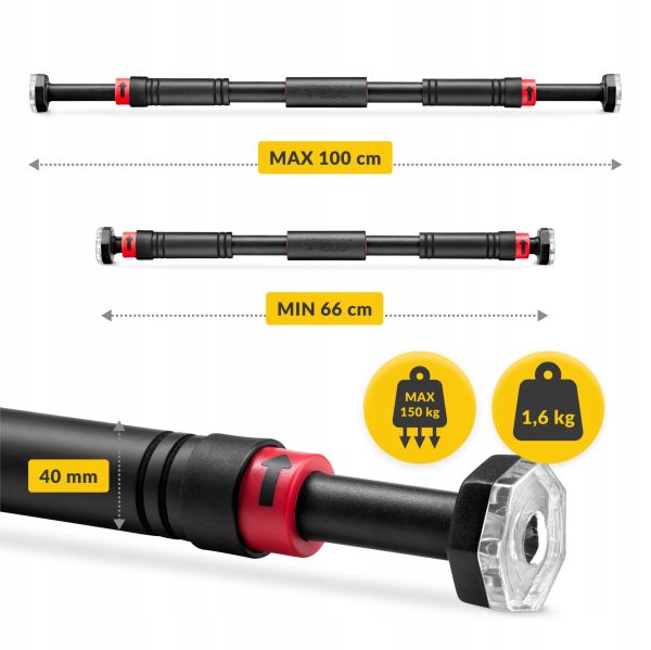 Професійний розсувний турнік 4FIZJO для дверного прорізу 66-100 см Black/Red (P-5907739310385)