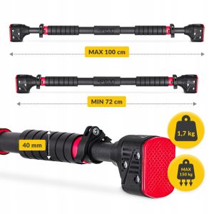 Універсальний розсувний турнік 4FIZJO для дверного прорізу PRO 72-110 см Black/Red (P-5907739313263) у Києві