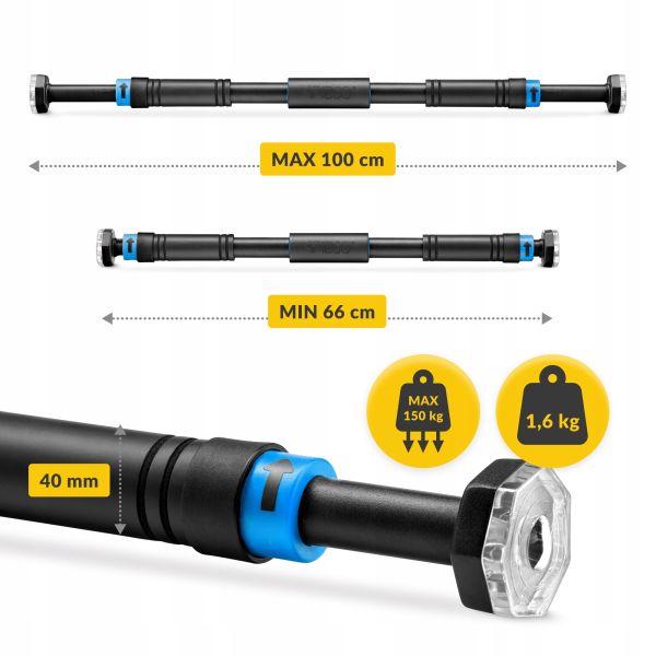Професійний розсувний турнік 4FIZJO для дверного прорізу 66-100 см Black/Blue (P-5907739314758)
