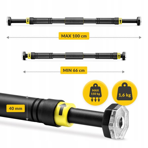 Професійний розсувний турнік 4FIZJO для дверного прорізу 66-100 см Black/Yellow (P-5907739314765)